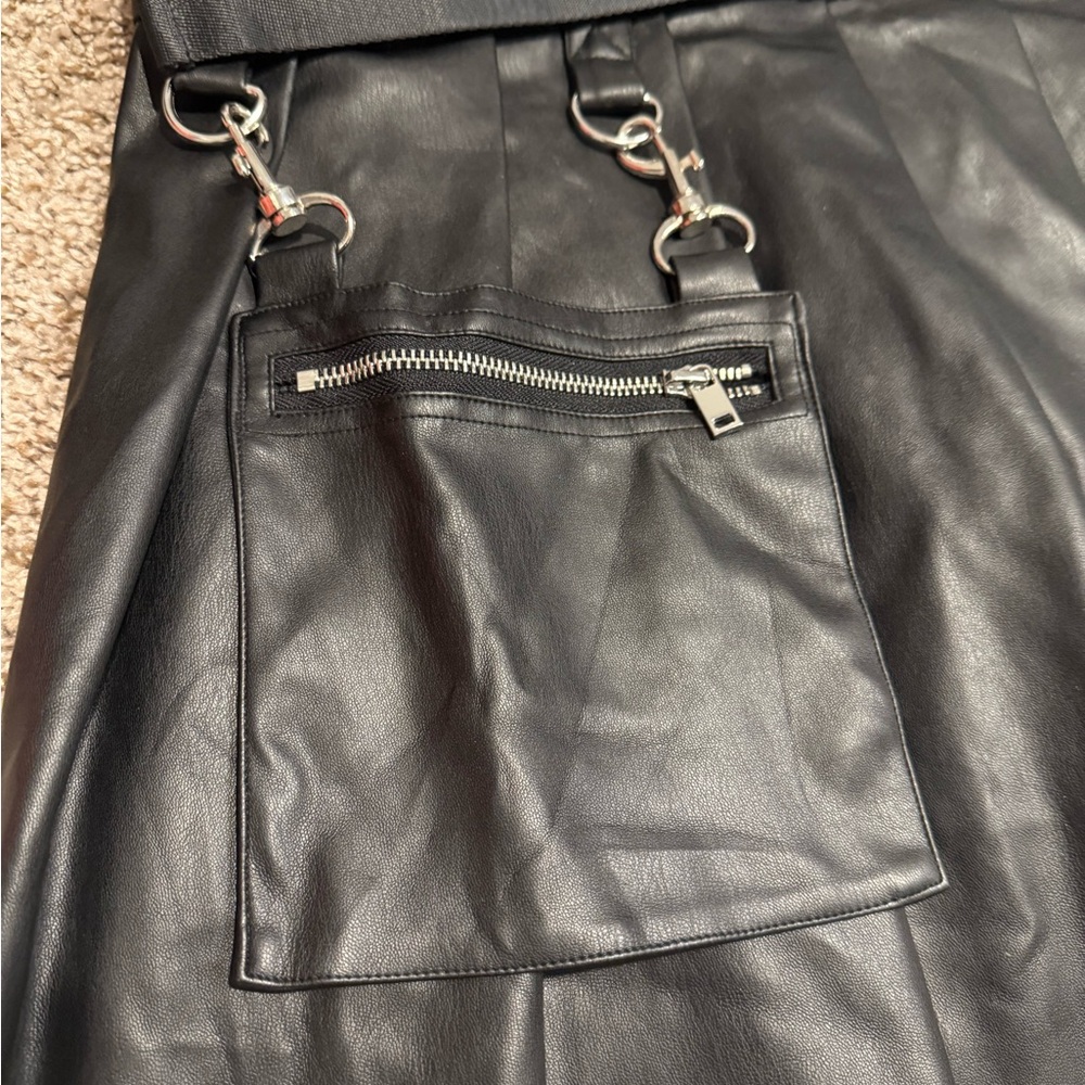Black Faux Leather Dolls Kill Skirt with Belt and Pocket - Picture 2 of 5